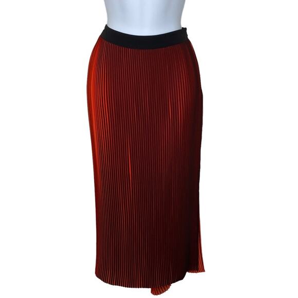 Bardot Women's Pleated Gauze Midi Skirt Orange Black Size 10 Boho - Picture 4 of 9